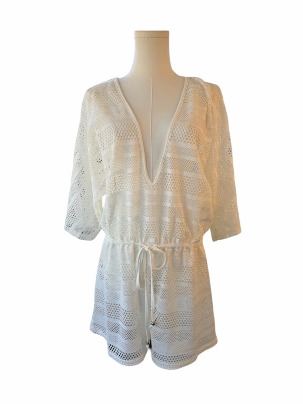 NWT Blue Island Beach White Crochet Mesh Romper Cover Up XL Resort